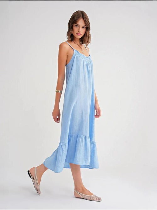 Robe mi-longue en coton avec détails à volants mixray - Kiabi Robe mi-longue en coton avec détails à volants mixray - Kiabi
