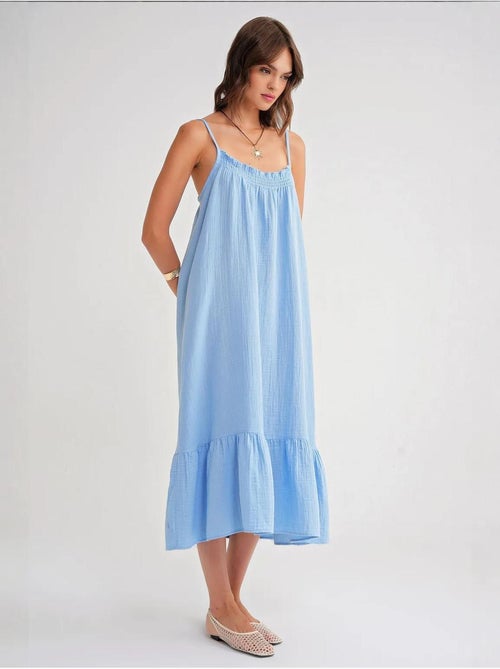Robe mi-longue en coton avec détails à volants mixray - Kiabi Robe mi-longue en coton avec détails à volants mixray - Kiabi