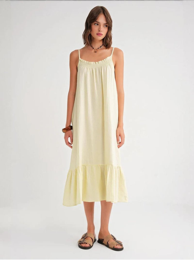 Robe mi-longue en coton avec détails à volants mixray Jaune citron - Kiabi