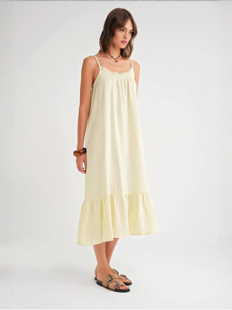 Robe mi-longue en coton avec détails à volants mixray Jaune citron - Kiabi