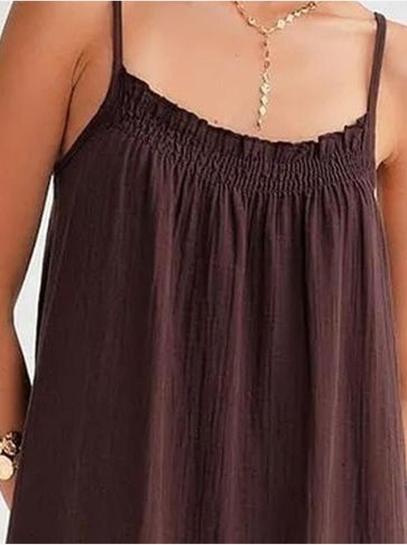 Robe mi-longue en coton avec détails à volants mixray Marron chocolat - Kiabi
