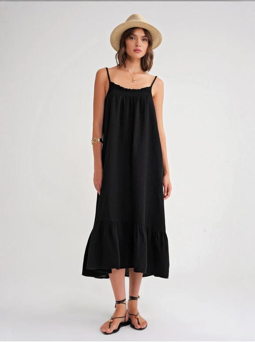 Robe mi-longue en coton avec détails à volants mixray - Kiabi Robe mi-longue en coton avec détails à volants mixray - Kiabi