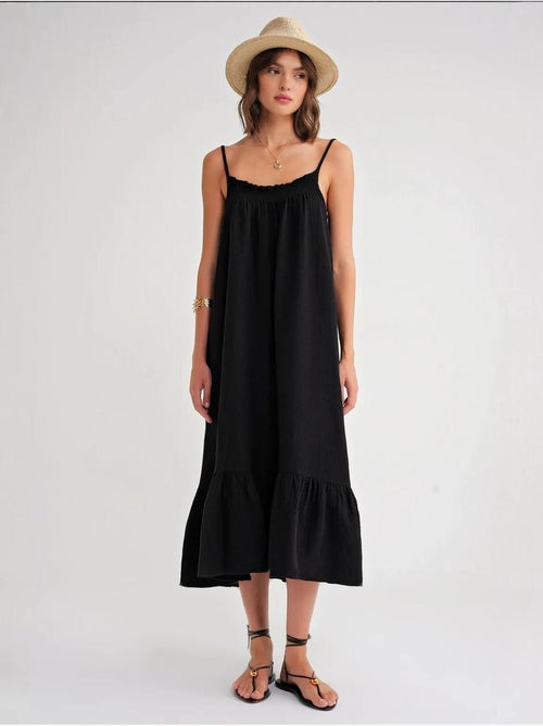 Robe mi-longue en coton avec détails à volants mixray - Kiabi Robe mi-longue en coton avec détails à volants mixray - Kiabi