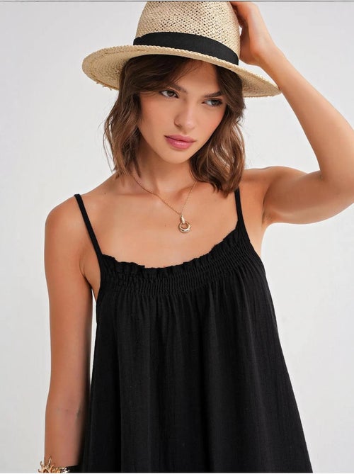Robe mi-longue en coton avec détails à volants mixray - Kiabi Robe mi-longue en coton avec détails à volants mixray - Kiabi
