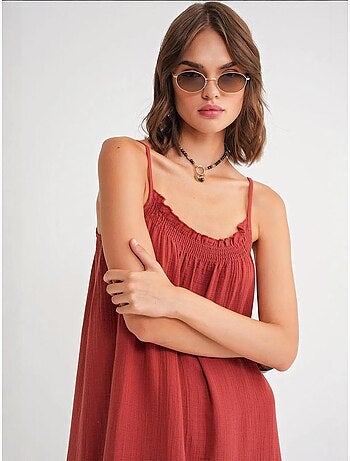 Robe mi-longue en coton avec détails à volants mixray