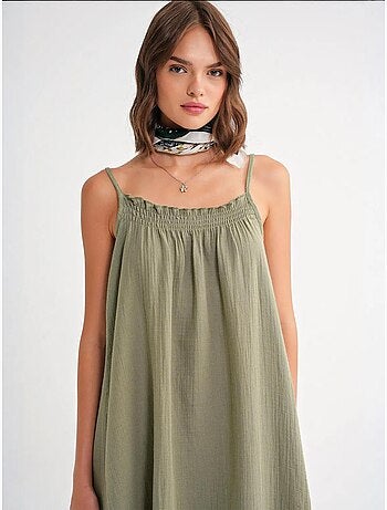 Robe mi-longue en coton avec détails à volants mixray