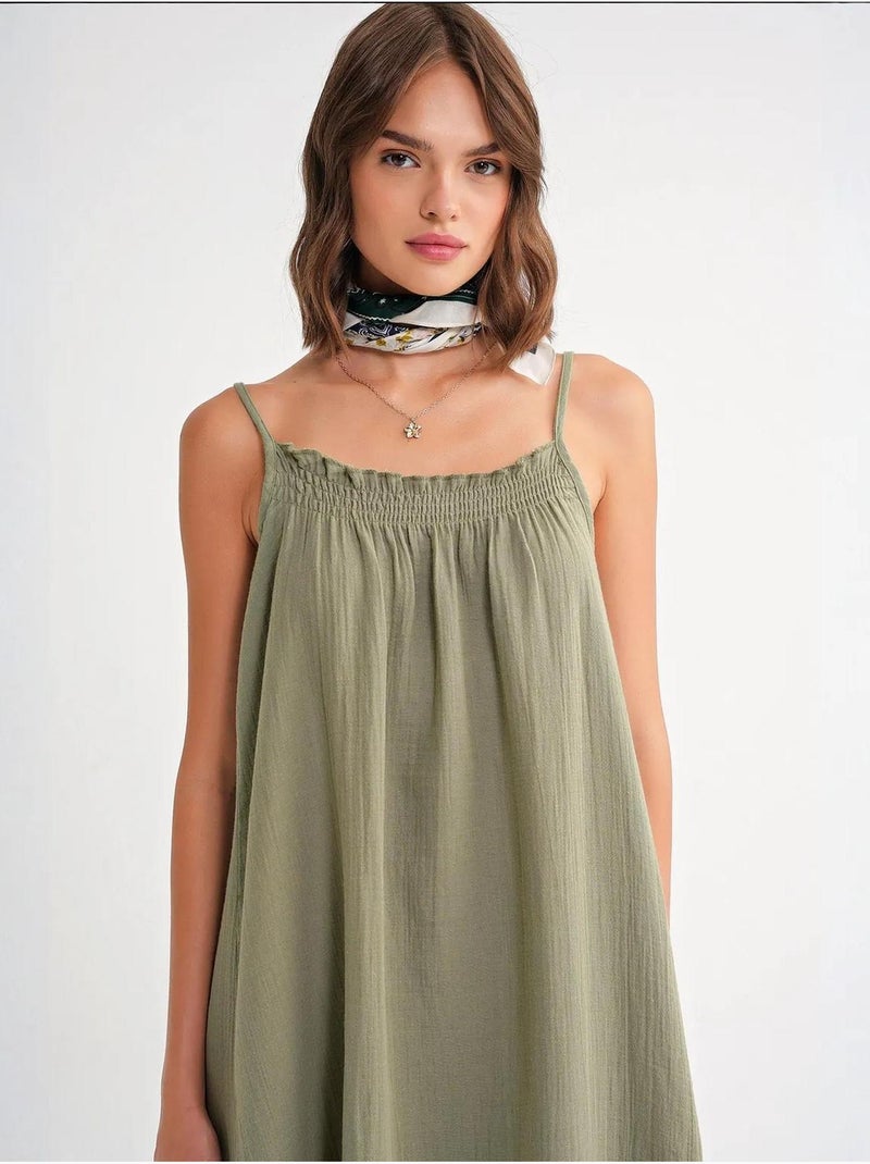 Robe mi-longue en coton avec détails à volants mixray Vert pastel - Kiabi