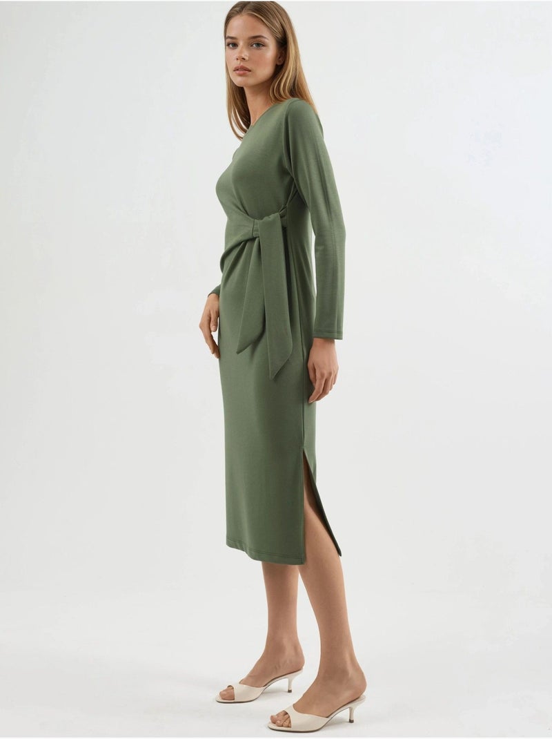 Robe mi-longue en maille à col rond hiccup Kaki - Kiabi
