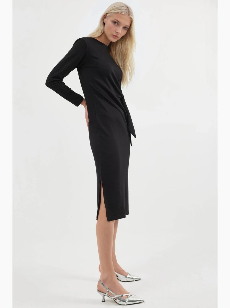 Robe mi-longue en maille à col rond hiccup Noir - Kiabi