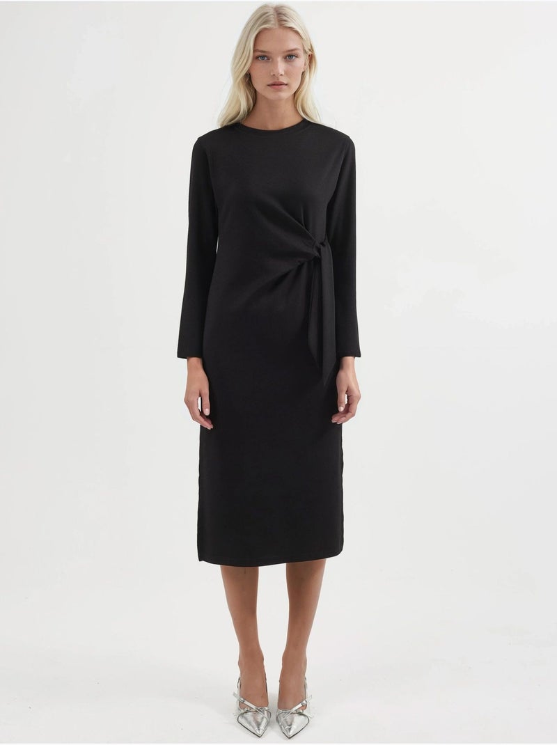 Robe mi-longue en maille à col rond hiccup Noir - Kiabi