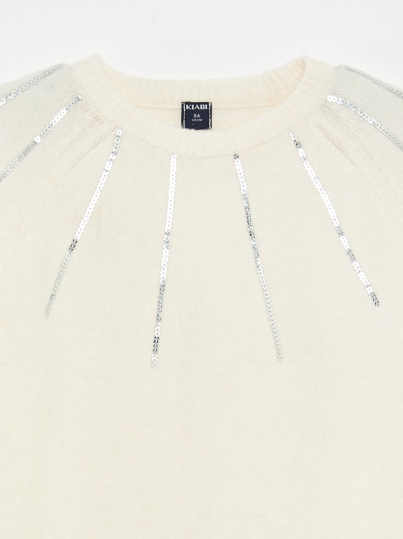 Robe mi-longue en maille avec sequins Blanc - Kiabi