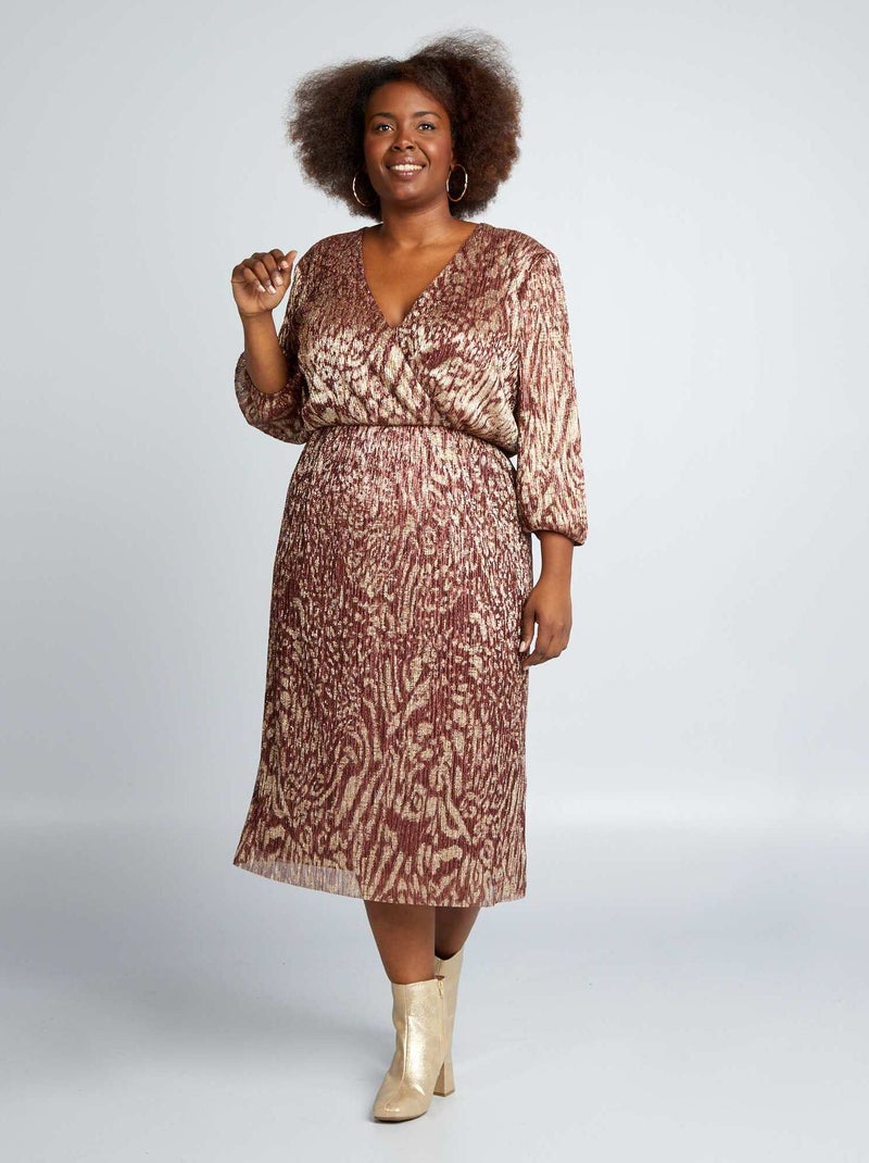 Robe mi-longue en maille plissée irisée Bordeaux - Kiabi