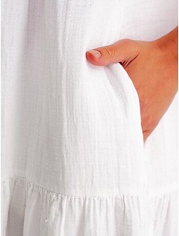Robe mi-longue en mousseline sans manches à col en v et poches mixray