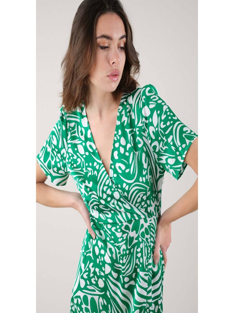 Robe mi-longue en satin 'Deeluxe' Vert - Kiabi