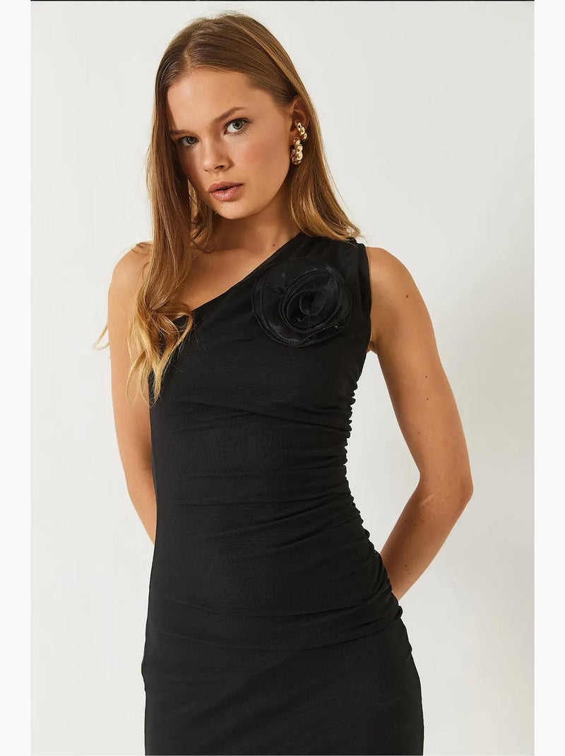 Robe mi-longue en tulle doublée avec accessoire rose amovible lucci Noir - Kiabi