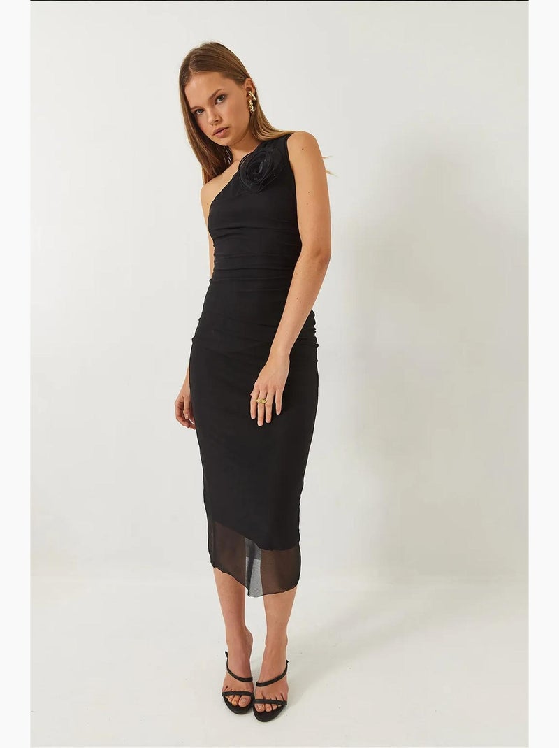 Robe mi-longue en tulle doublée avec accessoire rose amovible lucci Noir - Kiabi
