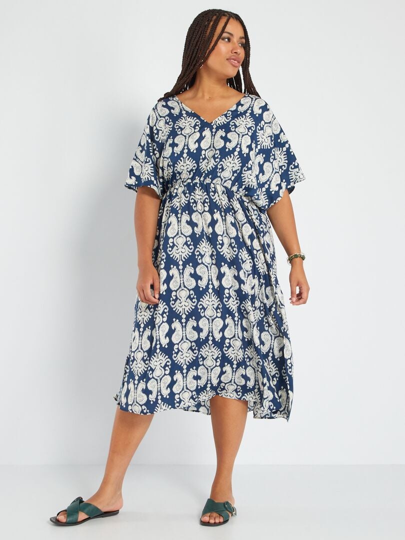 Robe mi-longue encolure V Bleu - Kiabi