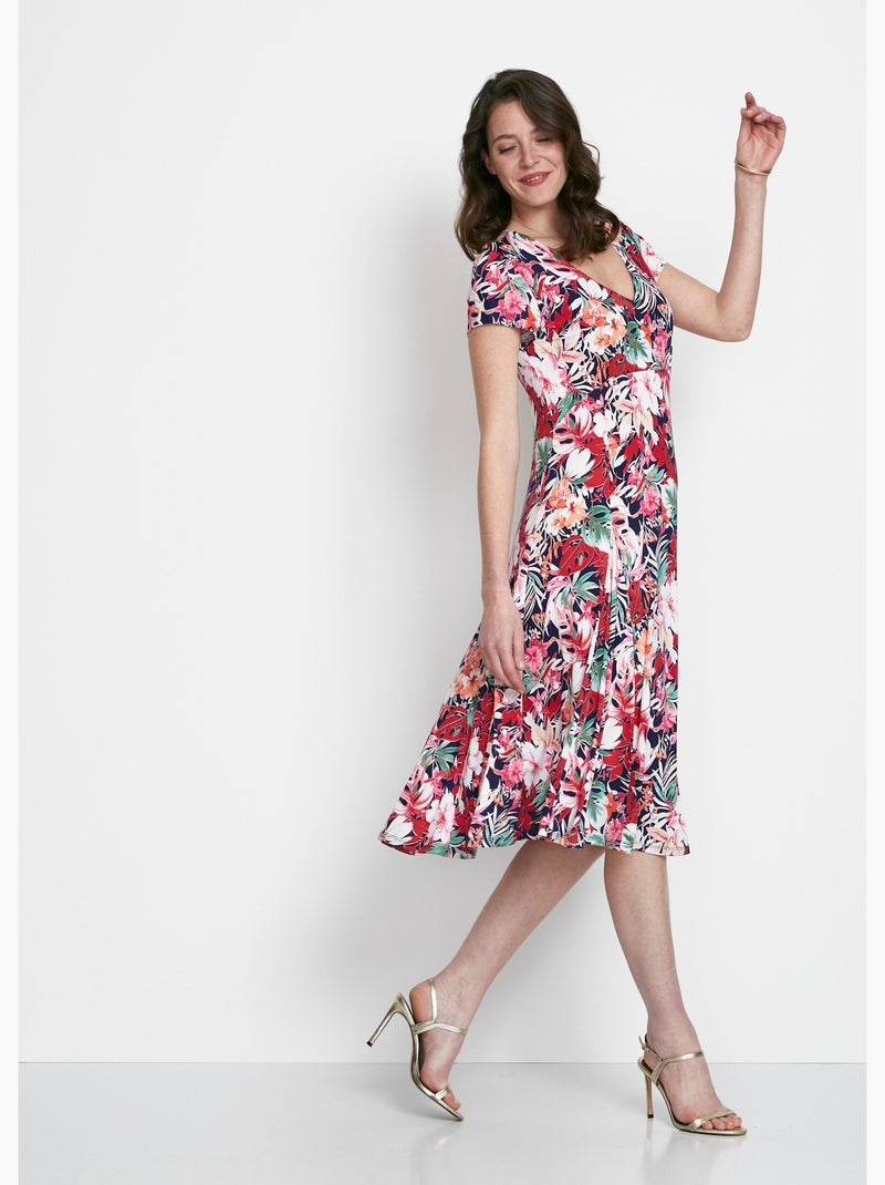 Robe mi-longue évasée col V - Afibel Rose fushia - Kiabi