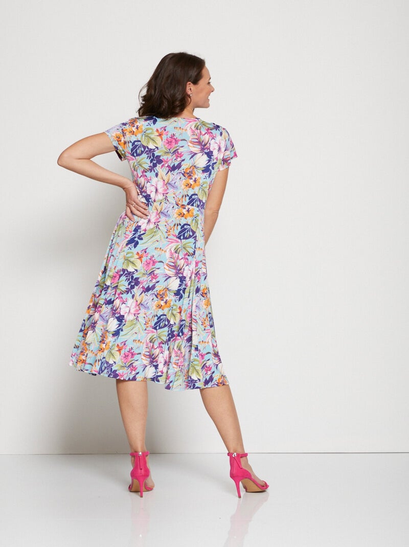 Robe mi-longue évasée col V Bleu Rose - Kiabi