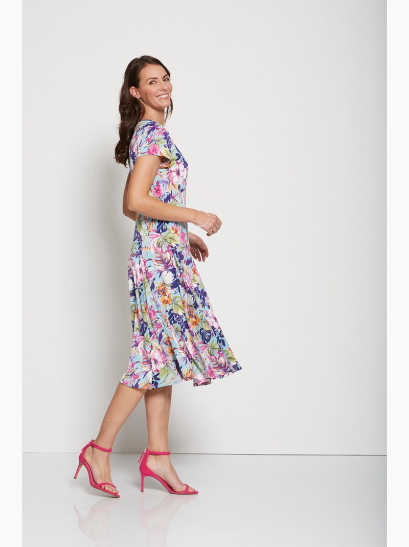 Robe mi-longue évasée col V Bleu Rose - Kiabi