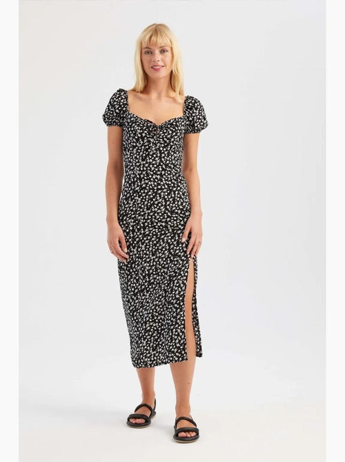 Robe mi-longue fleurie à épaules dénudées et fente latérale hiccup - Kiabi Robe mi-longue fleurie à épaules dénudées et fente latérale hiccup - Kiabi