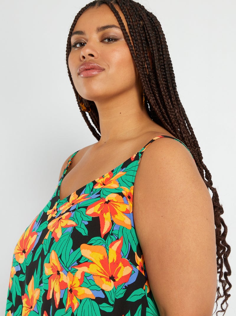 Robe mi-longue 'fleurie' Noir - Kiabi