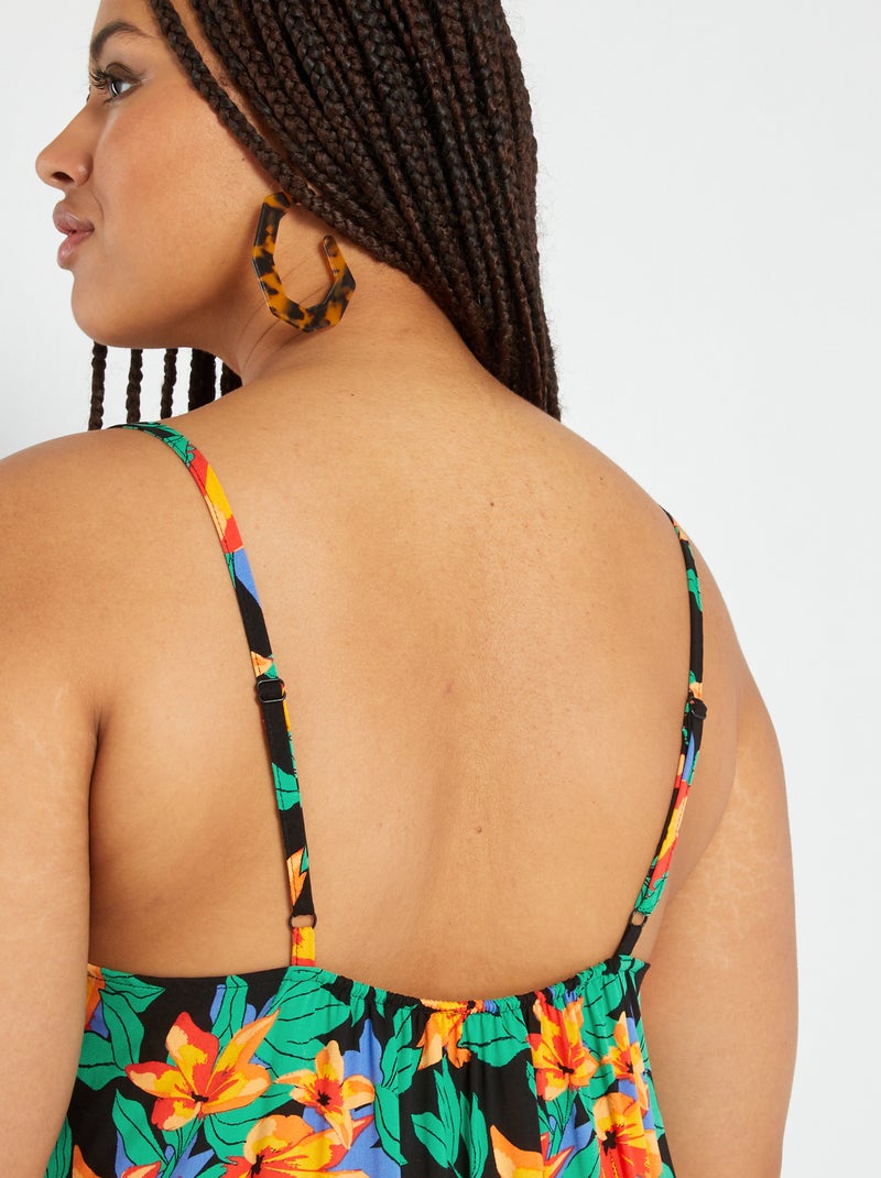 Robe mi-longue 'fleurie' Noir - Kiabi