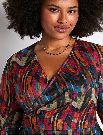 Robe mi-longue imprimée effet cache-coeur