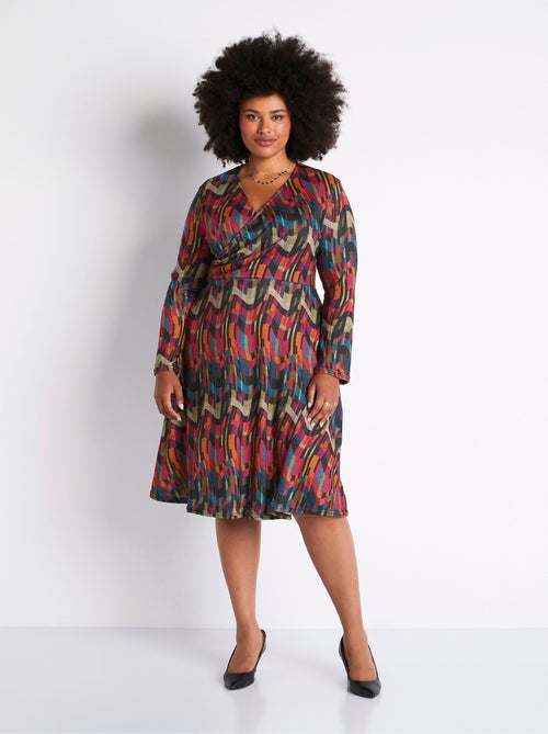 Robe mi-longue imprimée effet cache-coeur - Kiabi