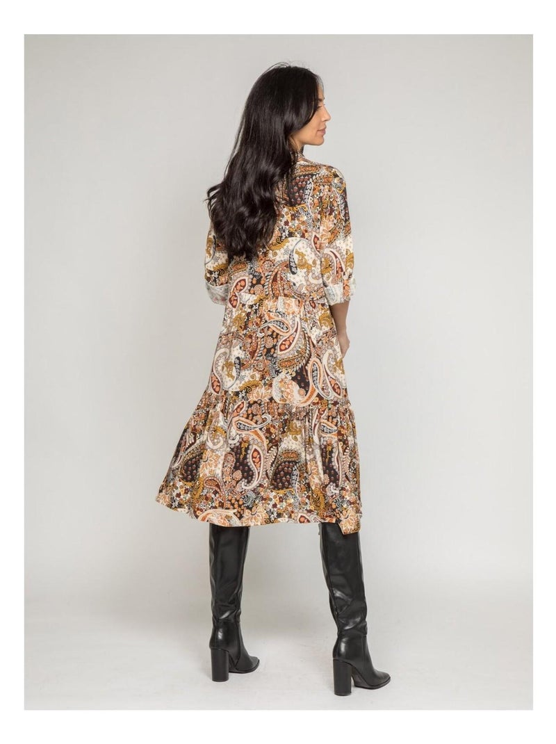 Robe mi-longue motifs ILINE Beige - Kiabi