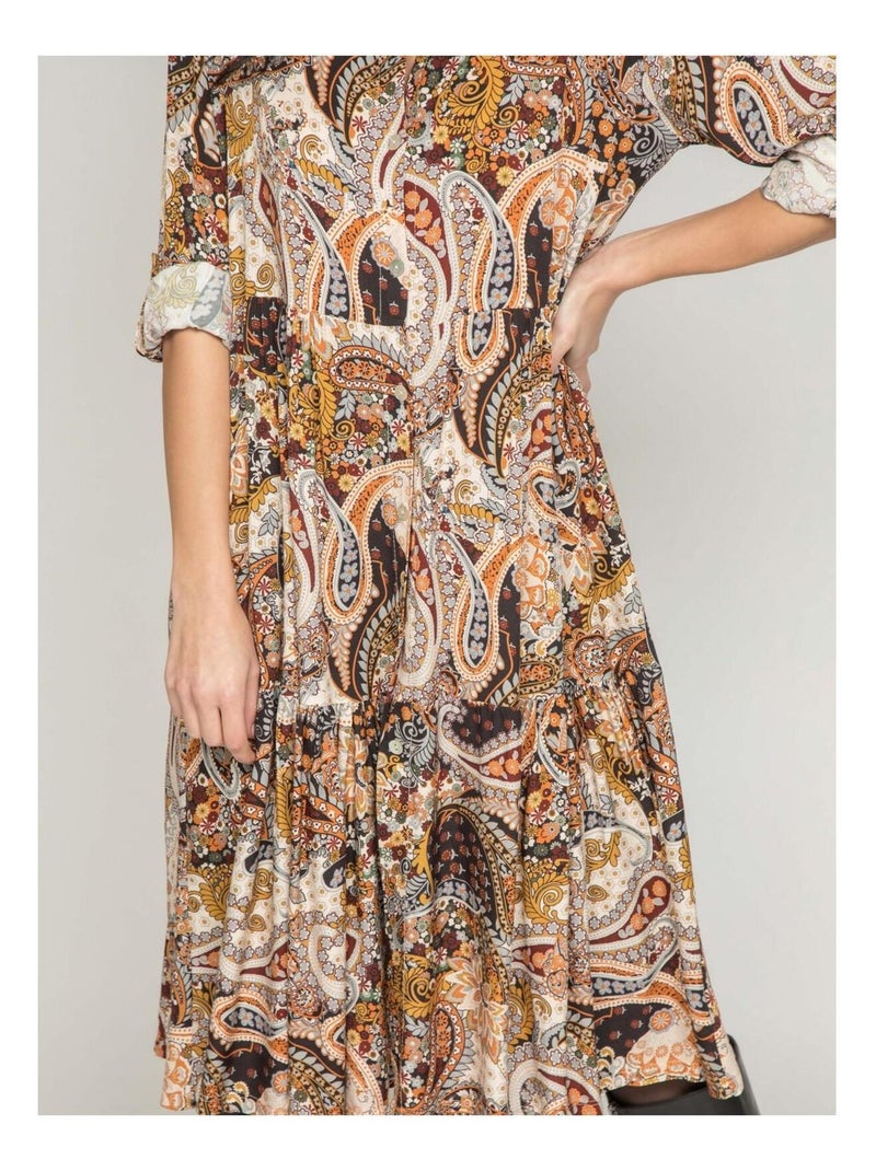 Robe mi-longue motifs ILINE Beige - Kiabi