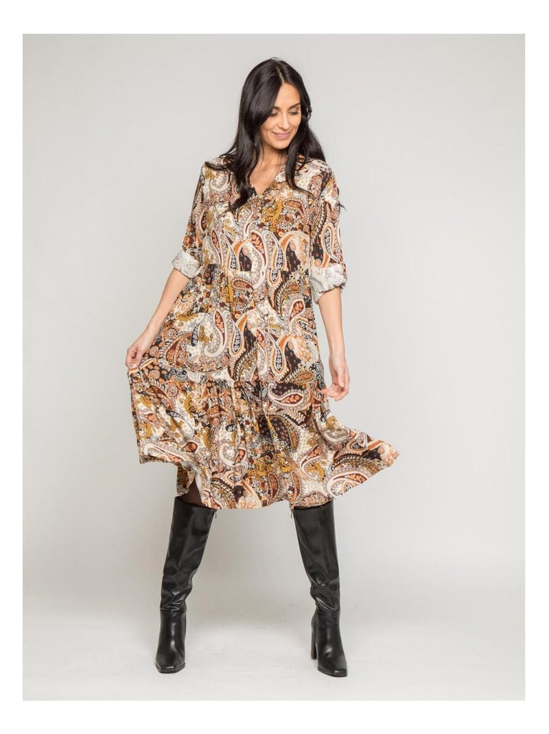 Robe mi-longue motifs ILINE Beige - Kiabi