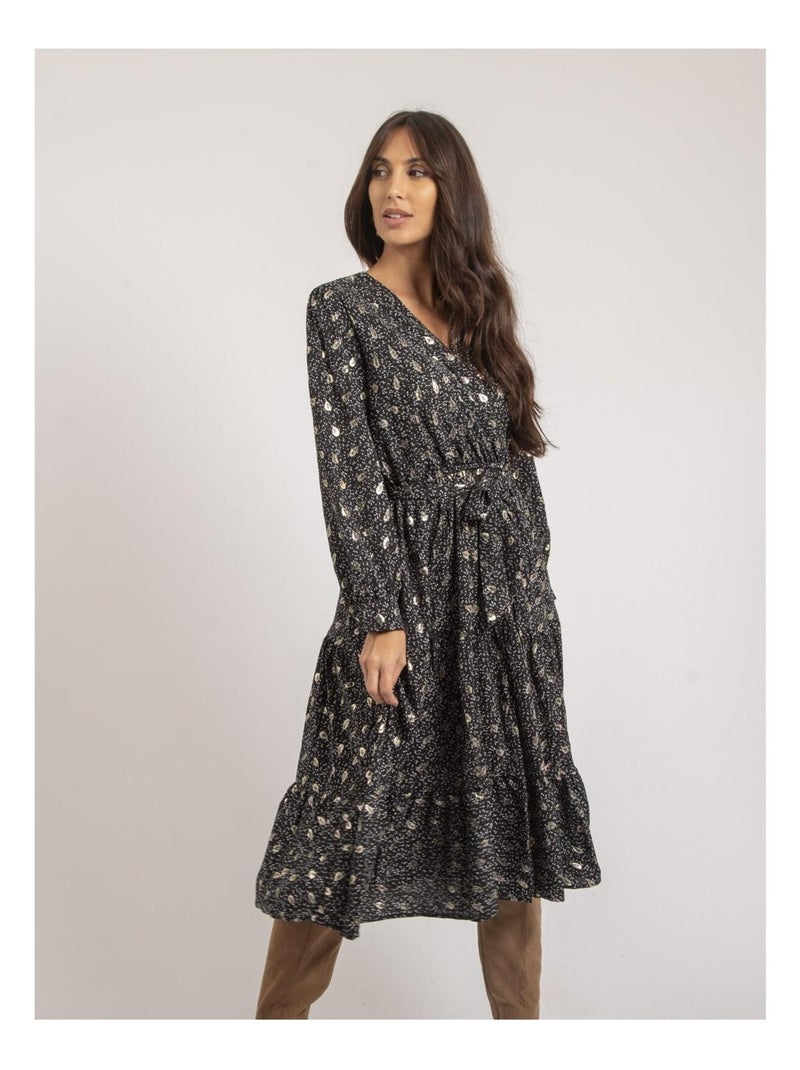 Robe mi-longue motifs IVELIA Noir - Kiabi