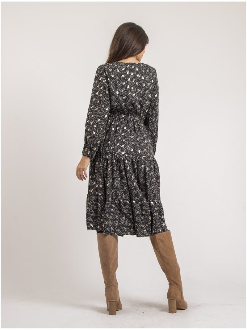 Robe mi-longue motifs IVELIA Noir - Kiabi