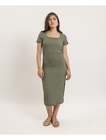 Robe mi-longue moulante gauffrée IENA
