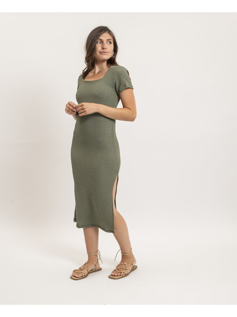 Robe mi-longue moulante gauffrée IENA Kaki - Kiabi