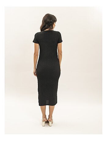 Robe mi-longue moulante gauffrée IENA