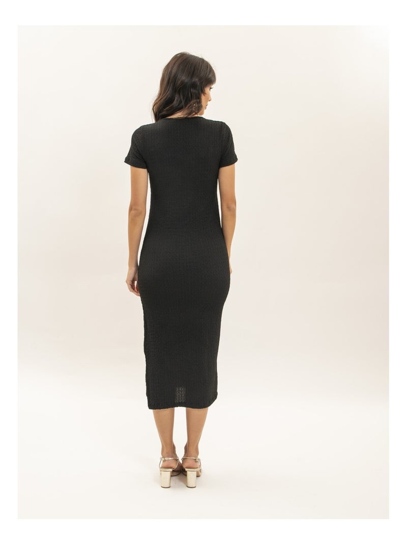 Robe mi-longue moulante gauffrée IENA Noir - Kiabi