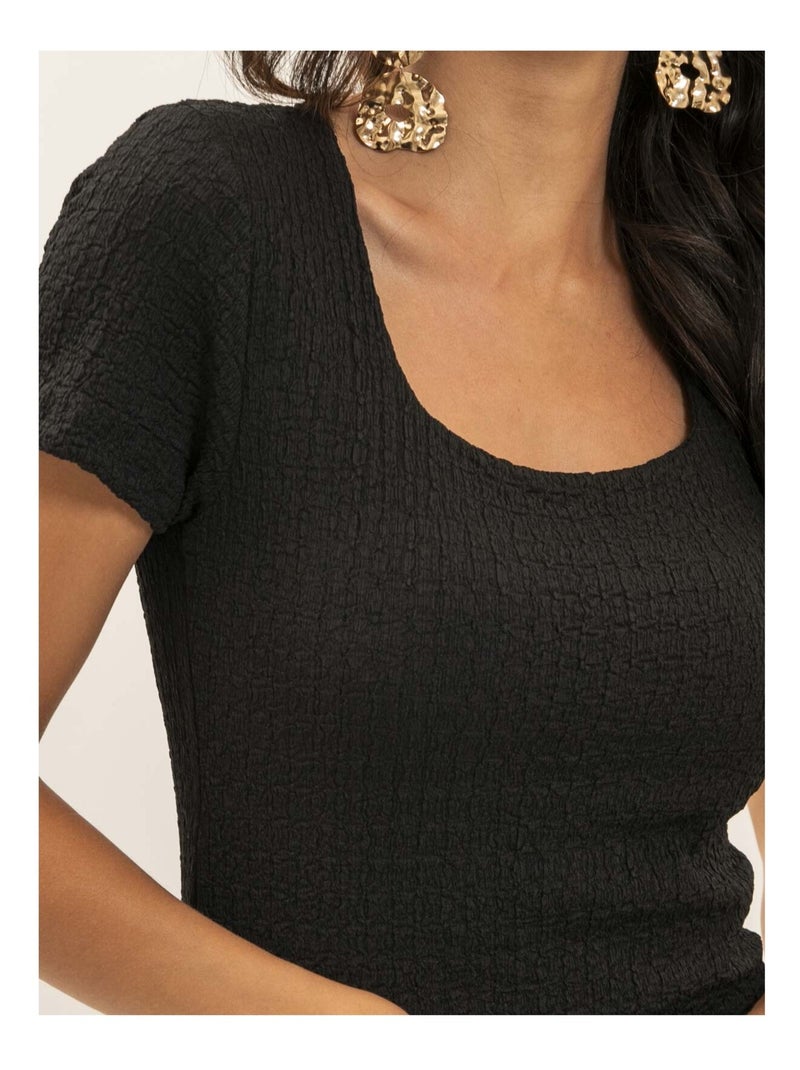 Robe mi-longue moulante gauffrée IENA Noir - Kiabi