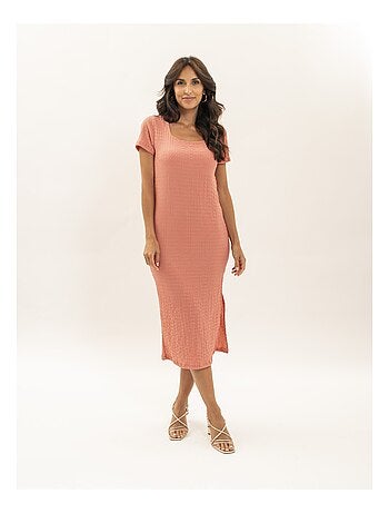 Robe mi-longue moulante gauffrée IENA