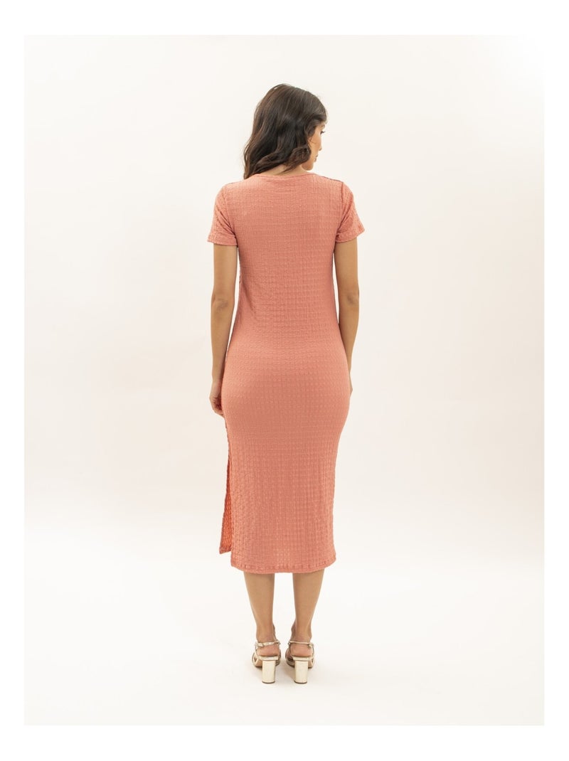 Robe mi-longue moulante gauffrée IENA Orange corail - Kiabi