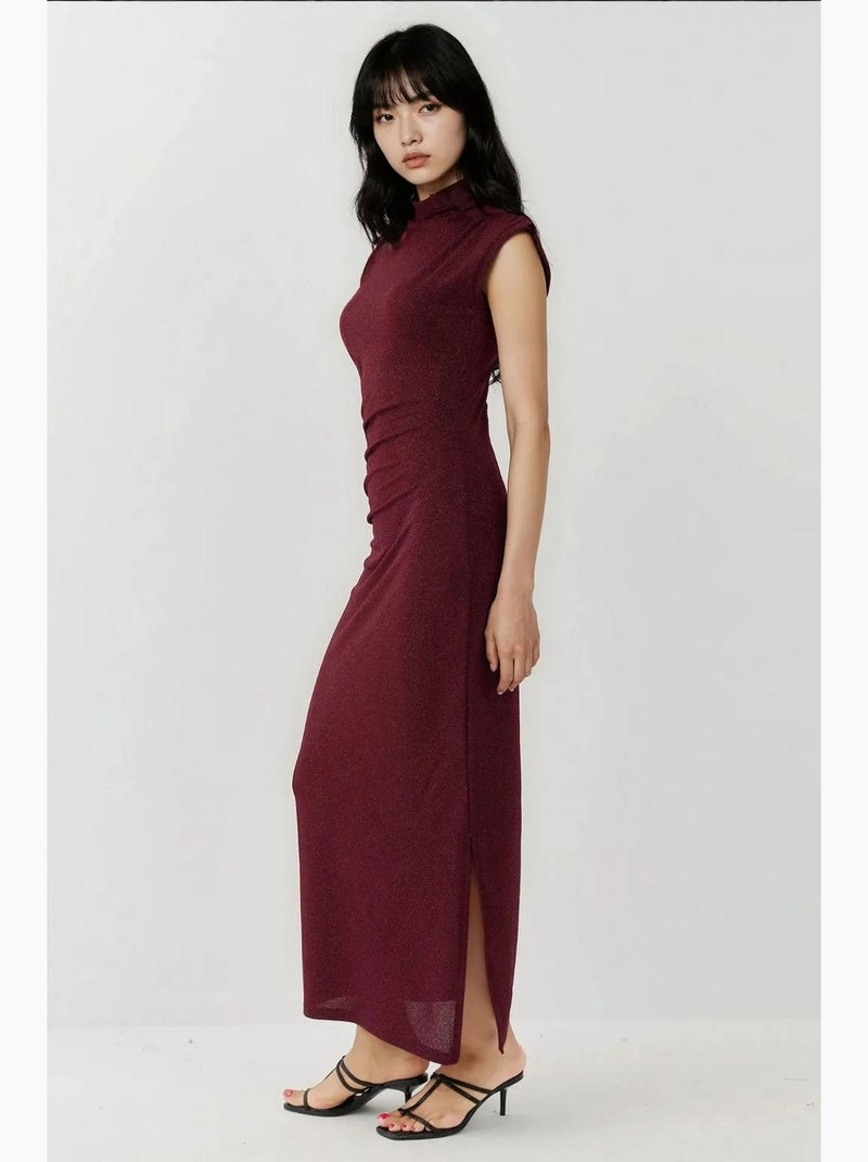 Robe mi-longue moulante sans manches avec col ras du cou et fermeture éclair hiccup Rouge bordeaux - Kiabi
