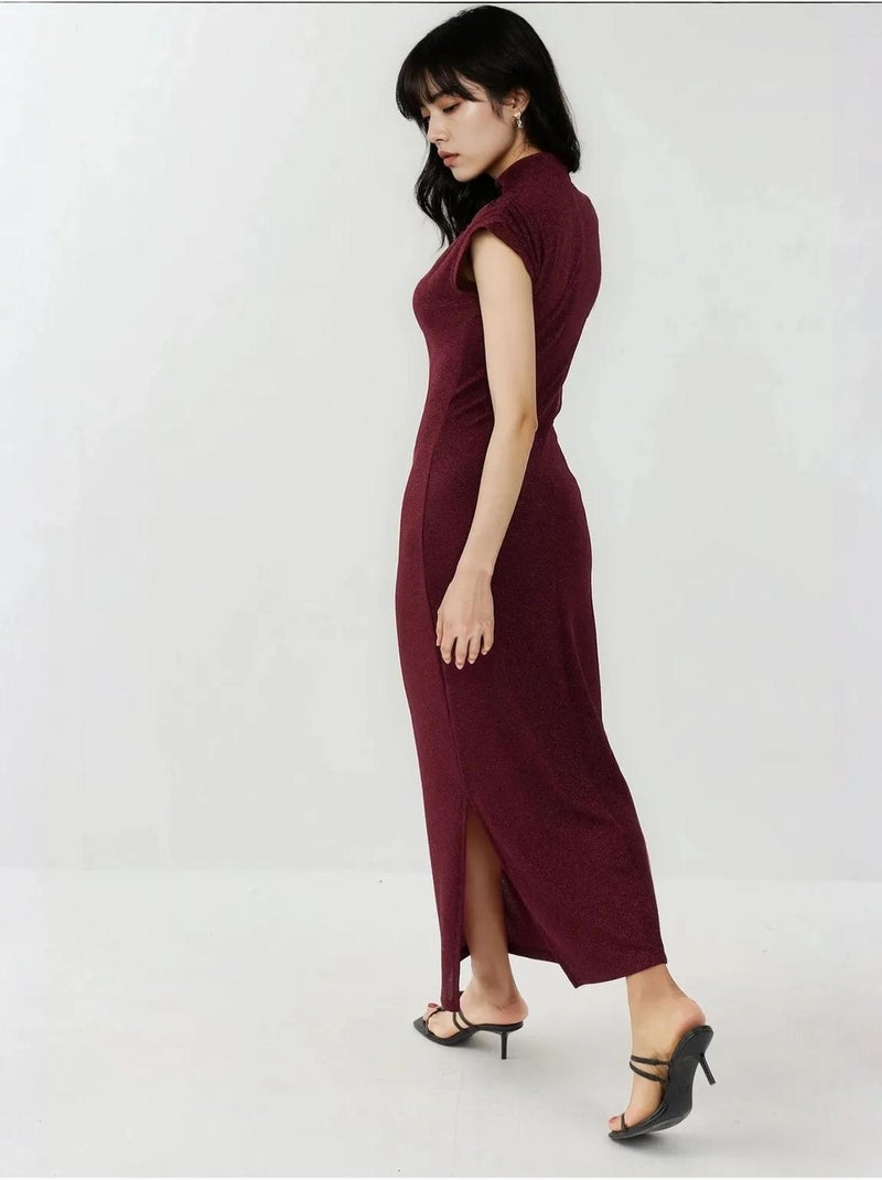 Robe mi-longue moulante sans manches avec col ras du cou et fermeture éclair Rouge bordeaux - Kiabi
