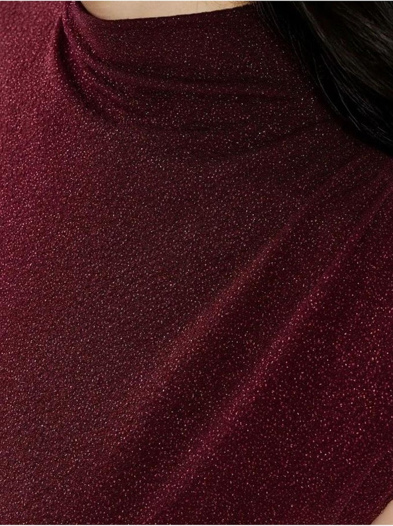 Robe mi-longue moulante sans manches avec col ras du cou et fermeture éclair Rouge bordeaux - Kiabi