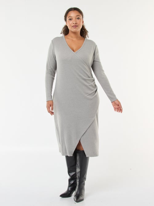 Robe mi-longue portefeuille en maille - Kiabi