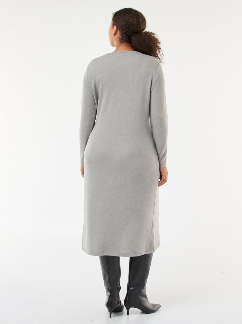 Robe mi-longue portefeuille en maille Gris - Kiabi