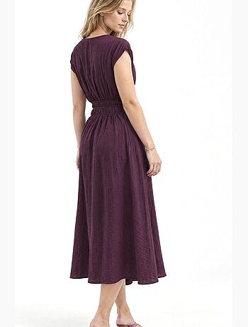 Robe mi-longue texturée à col en v busem