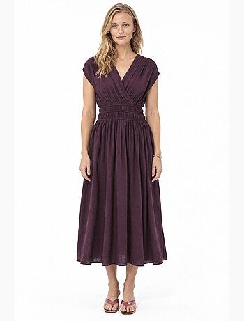Robe mi-longue texturée à col en v busem