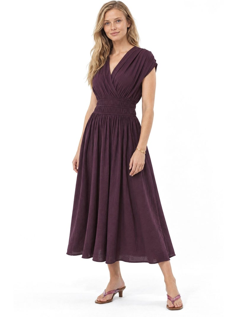 Robe mi-longue texturée à col en v busem Rouge bordeaux - Kiabi