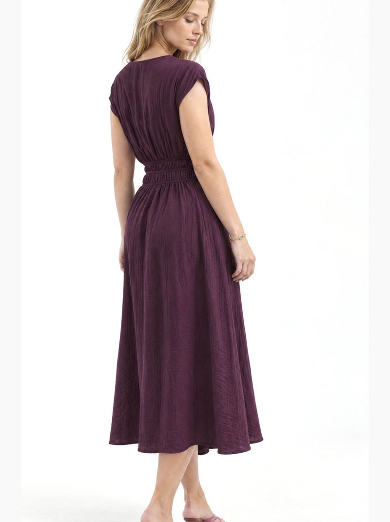 Robe mi-longue texturée à col en v busem Rouge bordeaux - Kiabi